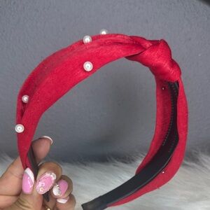Elegant Red Pearl-Embellished Headband